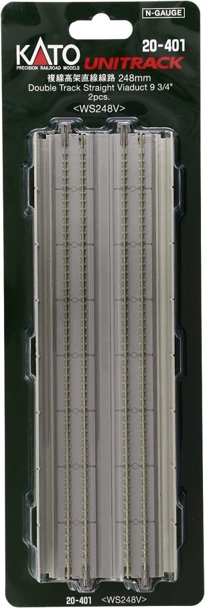 KATO 20 - 401 N Scale Unitrack 248mm (9 - 3/4") Double - Track Straight Viaduct - 2 - Pack - Oakville Model Trains Depot
