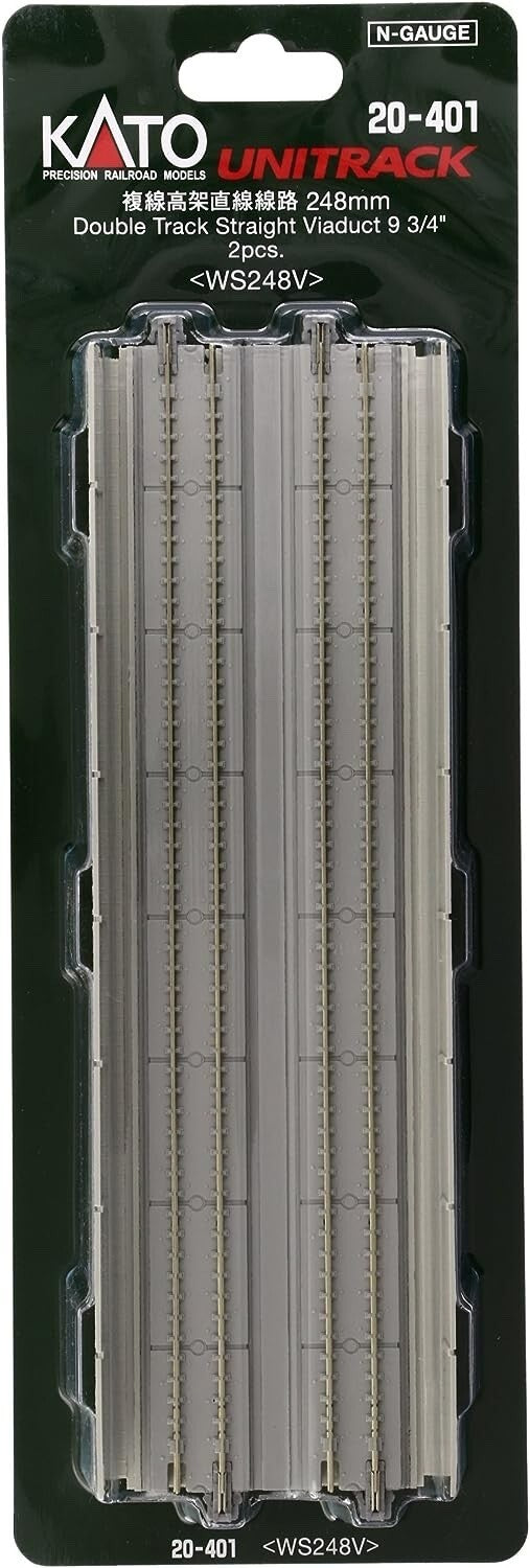 Kato 20-401 N Scale UniTrack 248mm (9-3/4") Double Track Straight Viaduct - 2pcs