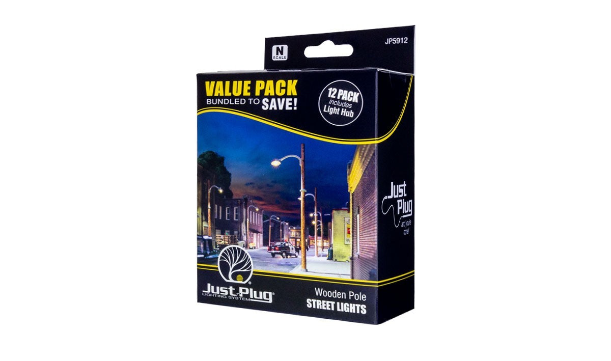 Woodland Scenics JP5912 N Scale Wooden Pole Street Lights Value Pack - New