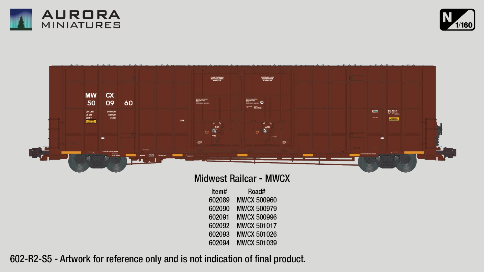 Aurora Miniatures 602092 N Greenbrier 7550 cf 60’ Plate F Boxcar #501017 - New