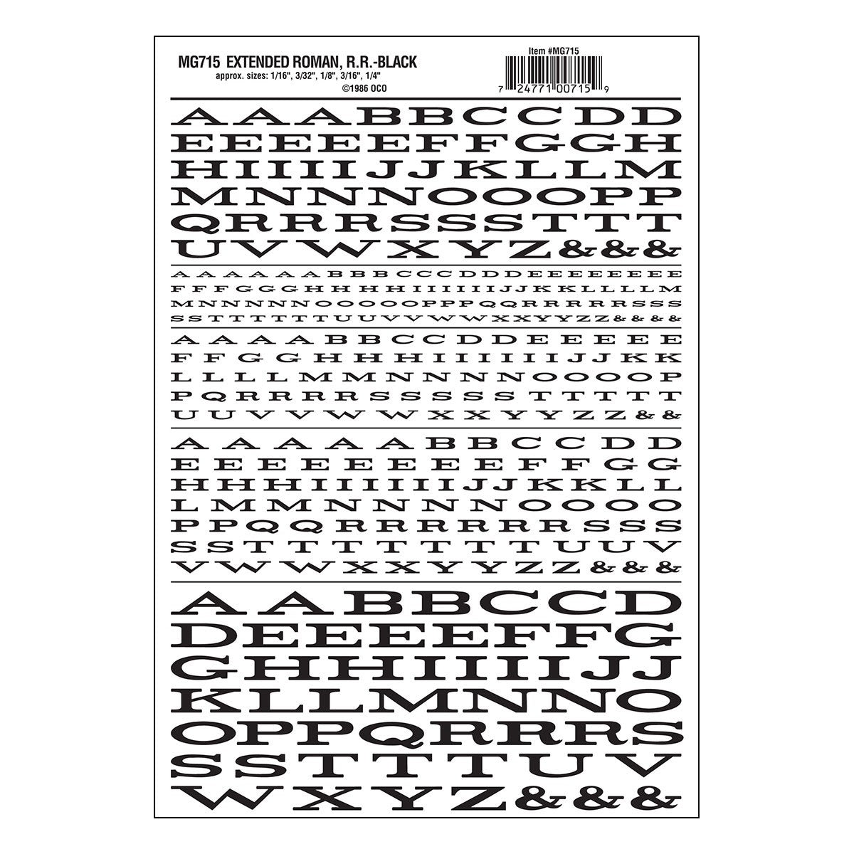 Woodland Scenics MG715 Extended Roman R.R. Black Decals - Oakville Model Trains Depot