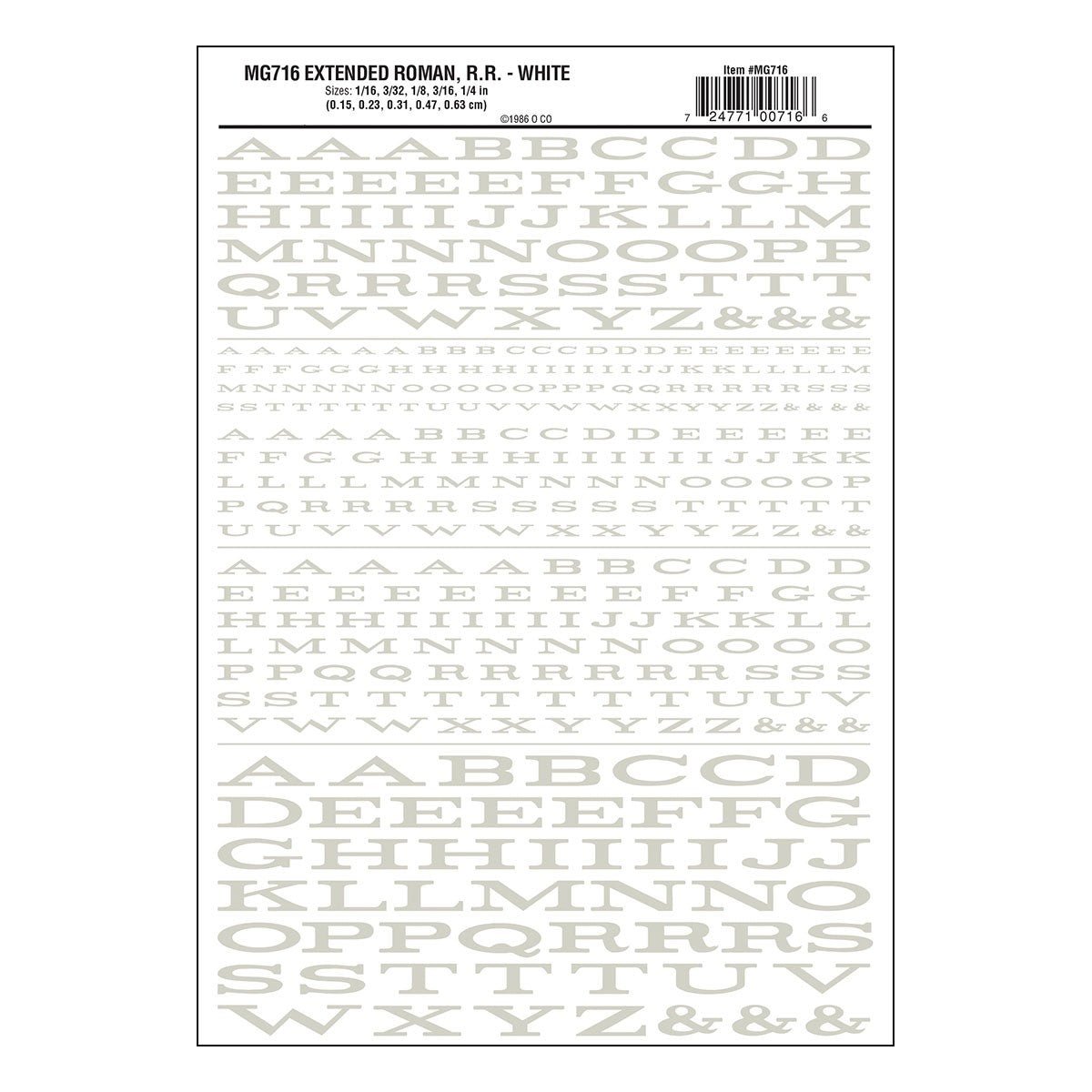 Woodland Scenics MG716 Extended Roman R.R. White Decals - Oakville Model Trains Depot