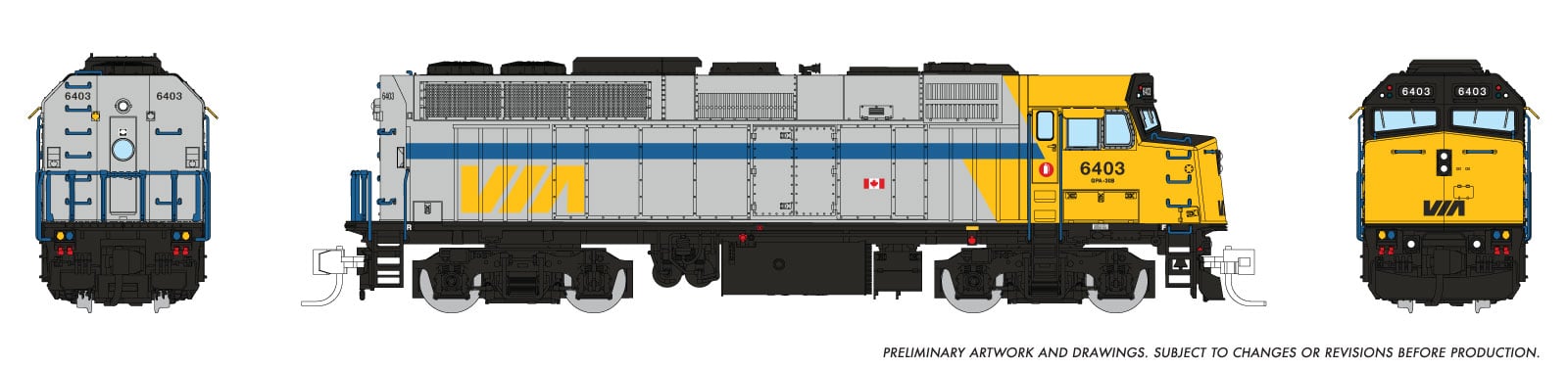 Rapido 580012 N F40PH-2D — VIA Rail Original Scheme #6445 (DC/Silent) - Oakville Model Trains Depot