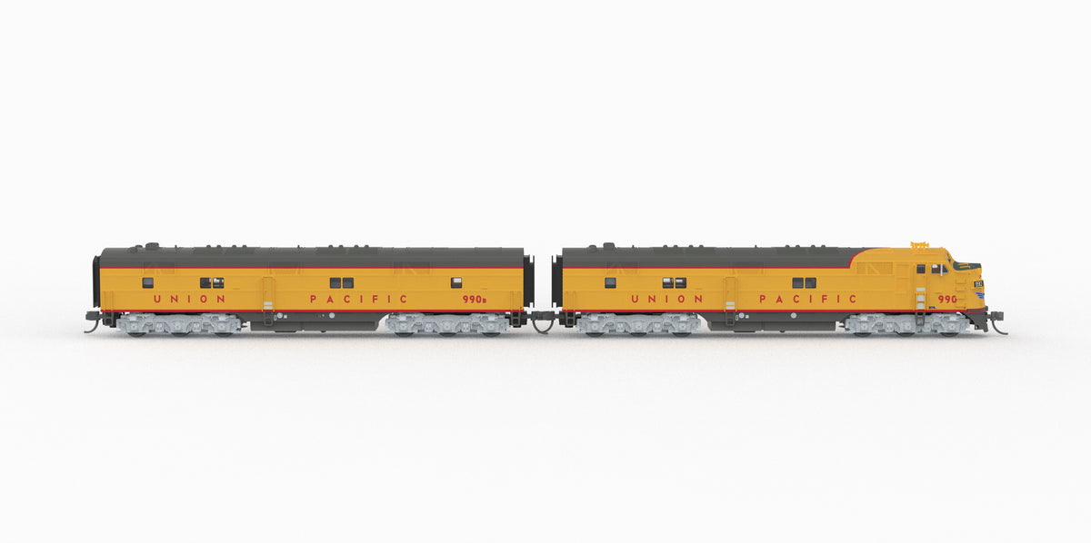 Broadway Limited Imports 10239 N EMD E7 A/B Set, UP 990 / 990B, Yellow & Gray, 1960's Appearance, A-unit No-Sound / DCC-Ready, Unpowered B, N - view 2