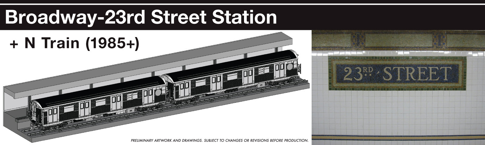 Rapido HO Scale NYC Subway Display Set: Bdwy-23rd St Station + N train (1985+)