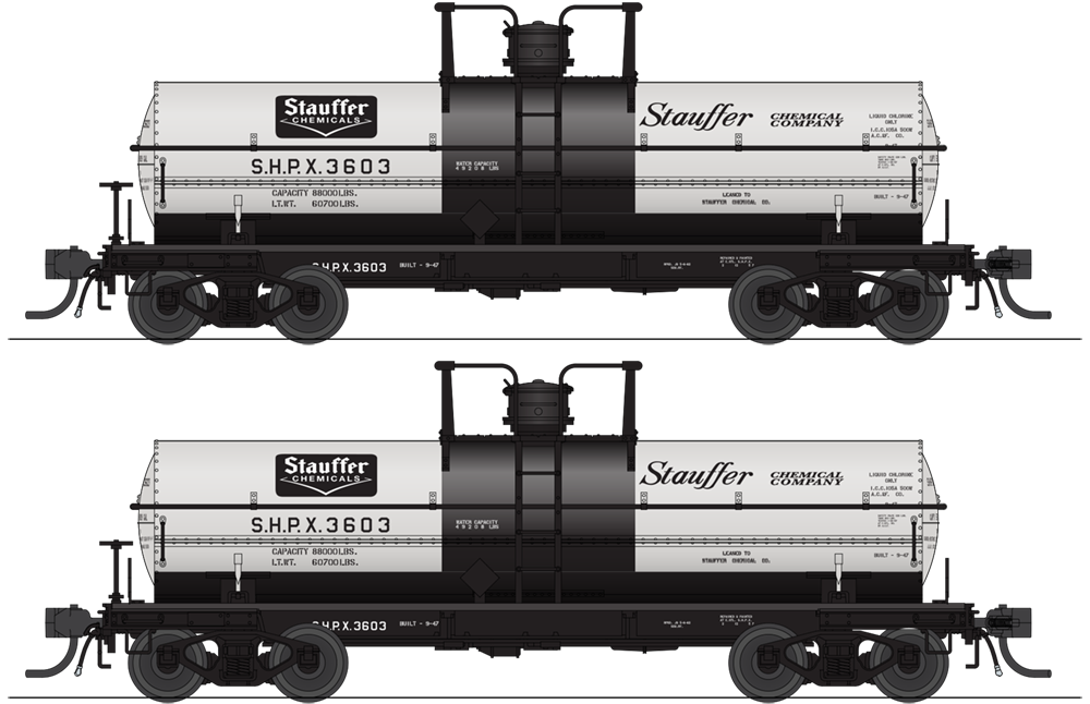 Broadway Limited Imports 10359 HO 6000 Gallon Tank, Stauffer Chemical, Gray & Black, 2-pack (SHPX #3505, SHPX #3506)