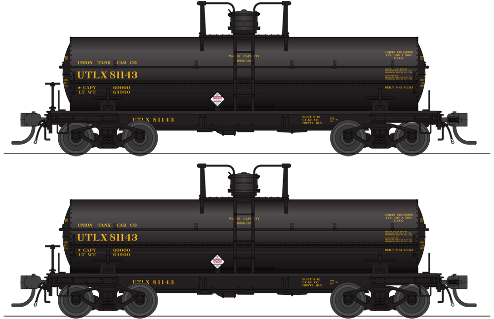 Broadway Limited Imports 10360 HO 6000 Gallon Tank, UTLX, Black w/ yellow lettering, 2-pack (UTLX #81163, UTLX #81164)