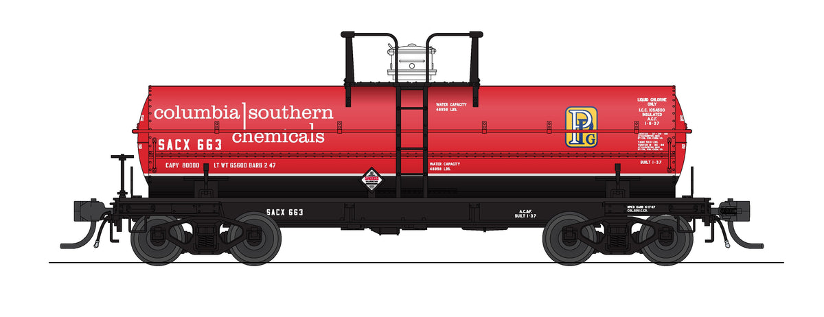 Broadway Limited Imports 10351 HO 6000 Gallon Tank, Columbia Southern, Red w/ PPG Logo, 2-pack (SACX #655, SACX #656)
