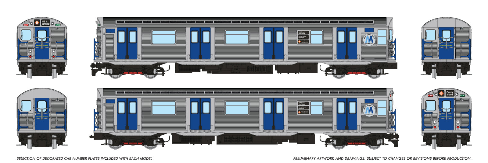 Rapido HO Budd R32 "Brightliner" (DC/DCC/Sound): NYCTA - M Logo: B Ave of Americas Exp