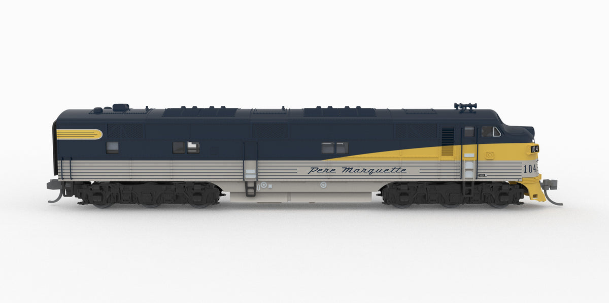 Broadway Limited Imports 10226 N EMD E7A, Pere Marquette #104, Tri-Color Streamliner Scheme, No-Sound / DCC-Ready, N - view 2