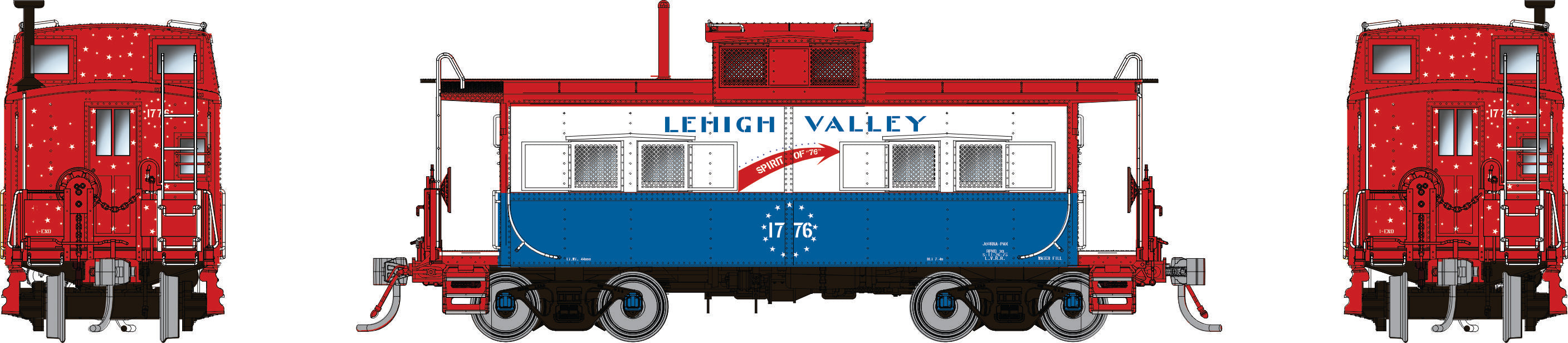 Rapido HO Northeastern-style Steel Caboose: LV - Bicentennial Scheme: #1776