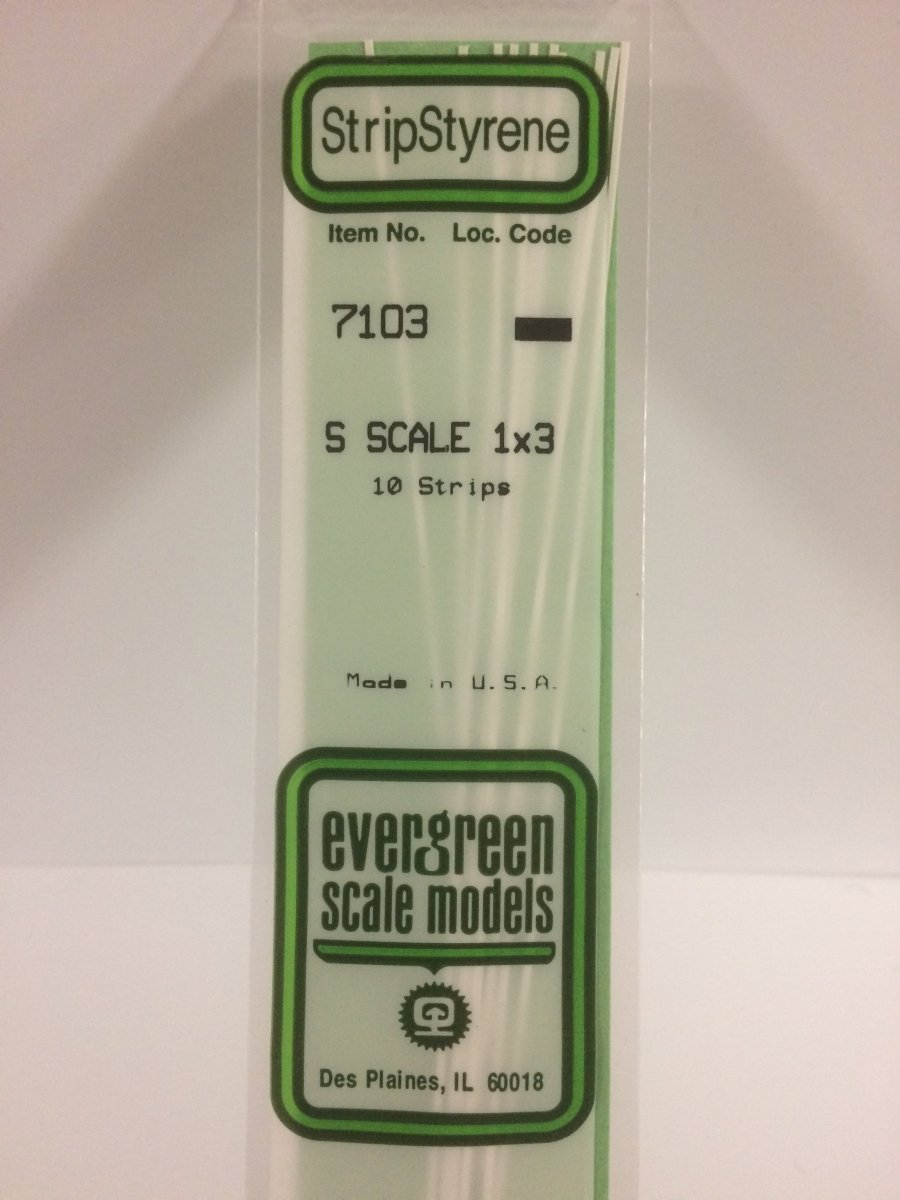 Evergreen 7103 .015" X .047" Opaque White Polystyrene S Scale Strips ( 1 X 3 ) (10 pcs) - Oakville Model Trains Depot