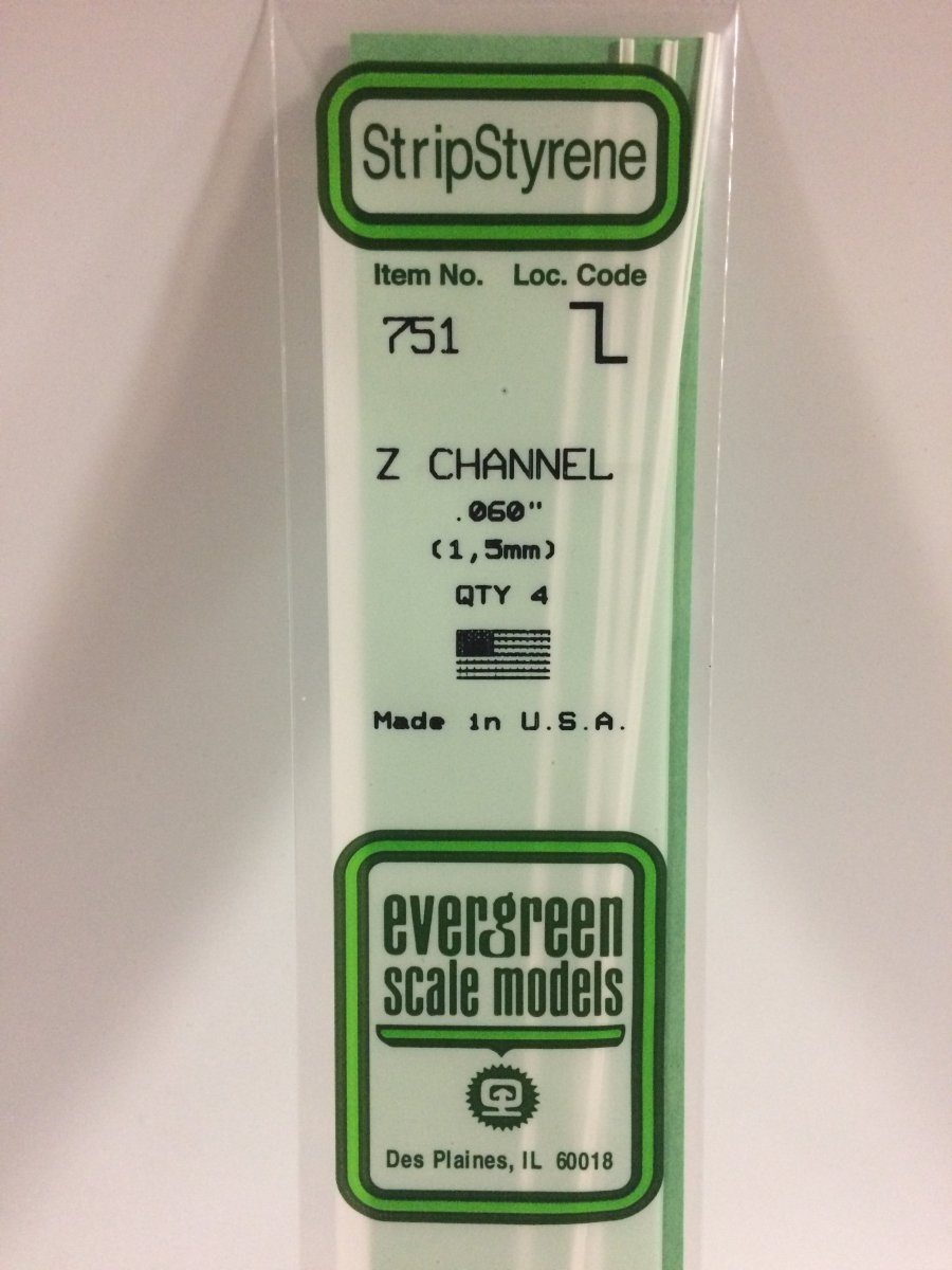 Evergreen 751 .060" (1.5mm) Opaque White Polystyrene Z - Channel (4 pcs) - Oakville Model Trains Depot