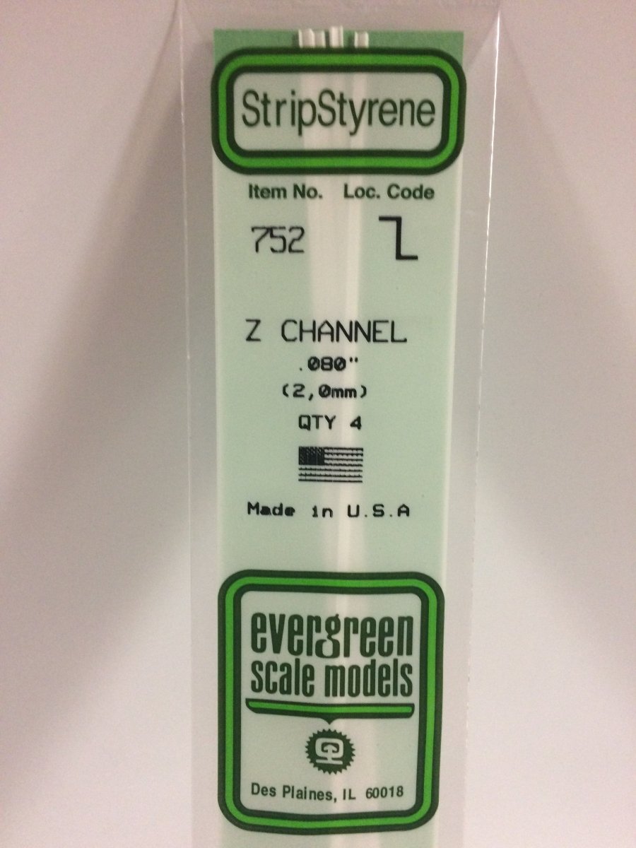 Evergreen 752 .080" (2.0mm) Opaque White Polystyrene Z - Channel (4 pcs) - Oakville Model Trains Depot