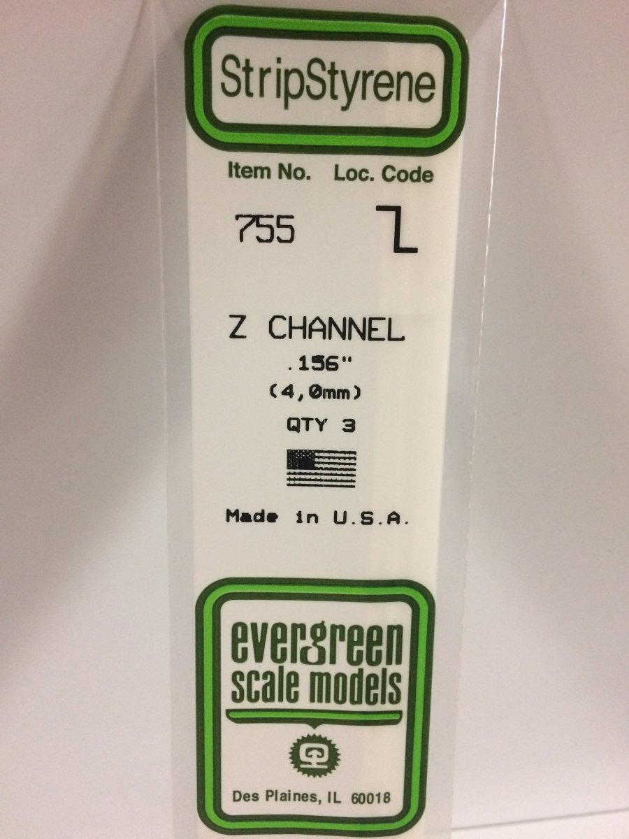 Evergreen 755 .156" (4.0mm) Opaque White Polystyrene Z - Channel (3 pcs) - Oakville Model Trains Depot