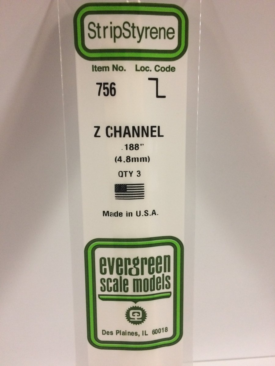 Evergreen 756 .188" (4.8mm) Opaque White Polystyrene Z - Channel (3 pcs) - Oakville Model Trains Depot