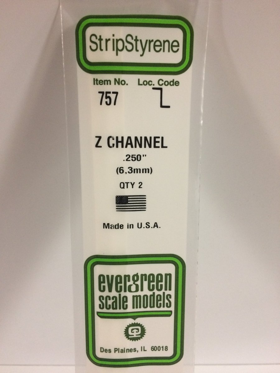 Evergreen 757 .250" (6.3mm) Opaque White Polystyrene Z - Channel (2 pcs) - Oakville Model Trains Depot