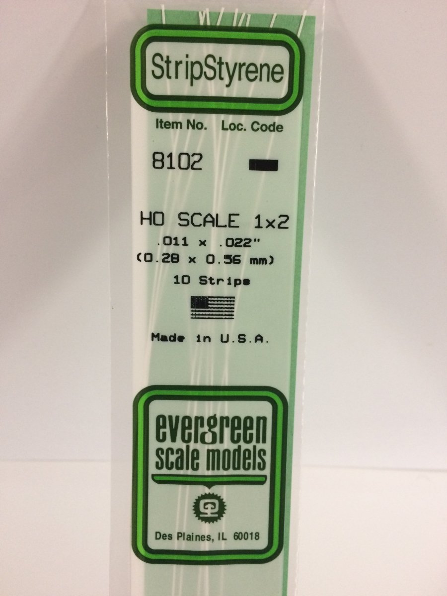 Evergreen 8102 .011" X .022" Opaque White Polystyrene HO Scale Strips (1x2) (10 pcs) - Oakville Model Trains Depot