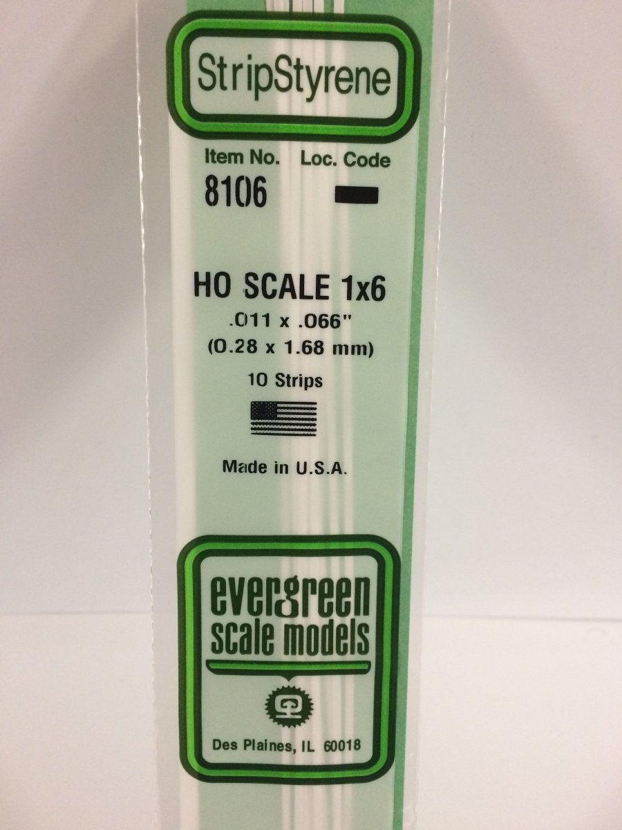 Evergreen 8106 .011" X .066" Opaque White Polystyrene HO Scale Strips (1x6) (10 pcs) - Oakville Model Trains Depot