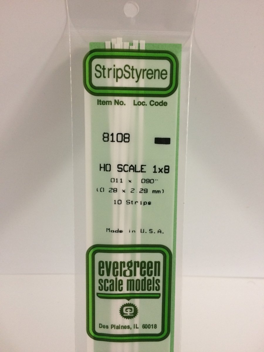 Evergreen 8108 .011" X .090" Opaque White Polystyrene HO Scale Strips (1x8) (10 pcs) - Oakville Model Trains Depot