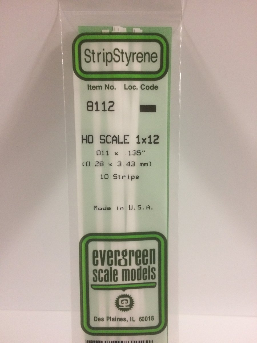 Evergreen 8112 .011" X .135" / .3mm X 3.4mm Opaque White Polystyrene HO Scale Strips (1x12) (10 pcs) - Oakville Model Trains Depot