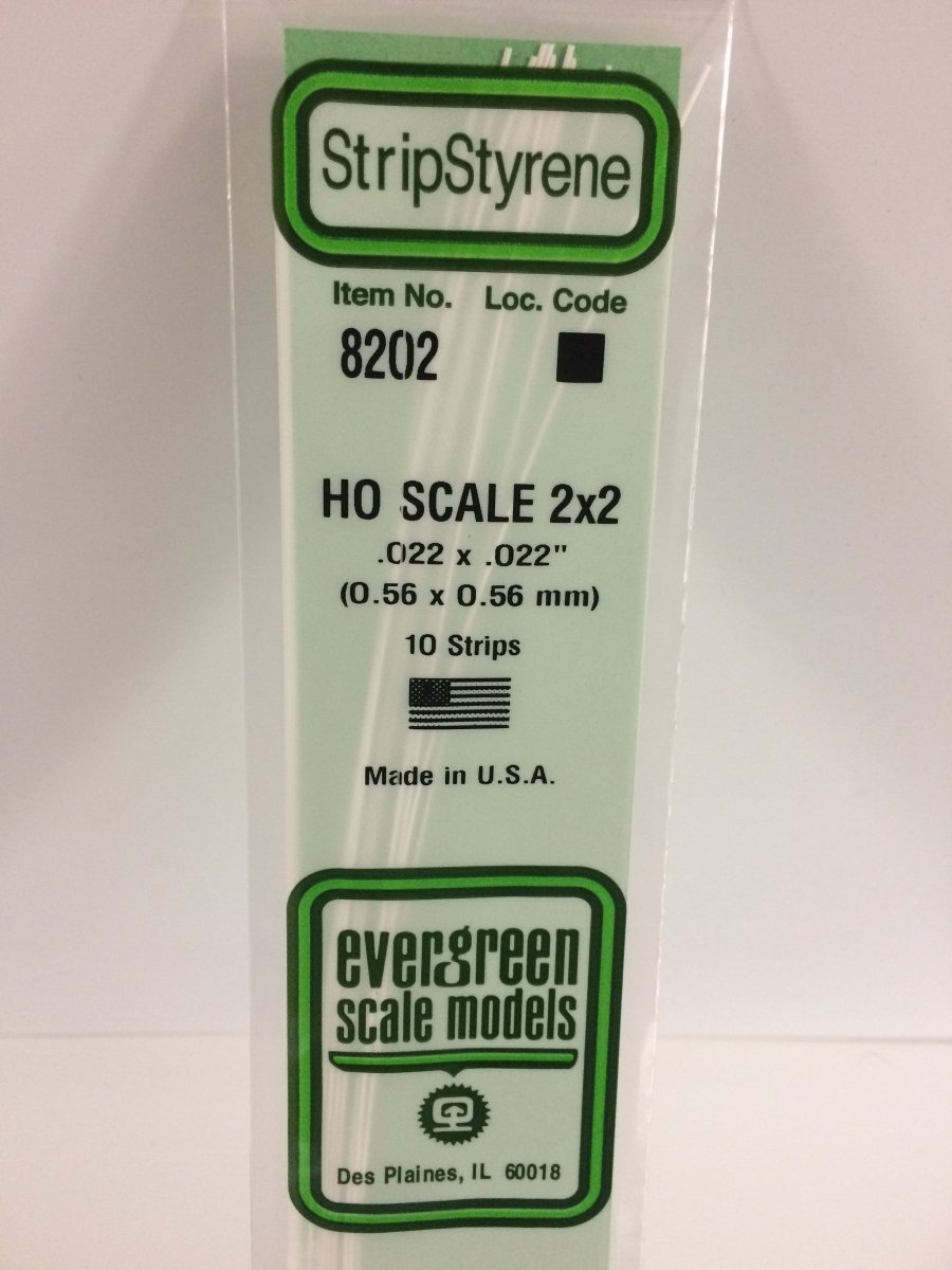 Evergreen 8202 .022" X .022" / .6mm X .6mm Opaque White Polystyrene HO Scale Strips (2x2) (10 pcs) - Oakville Model Trains Depot