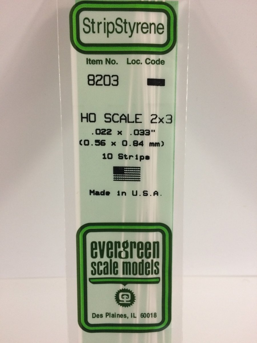 Evergreen 8203 .022" X .033" / .6mm X .8mm Opaque White Polystyrene HO Scale Strips (2x3) (10 pcs) - Oakville Model Trains Depot