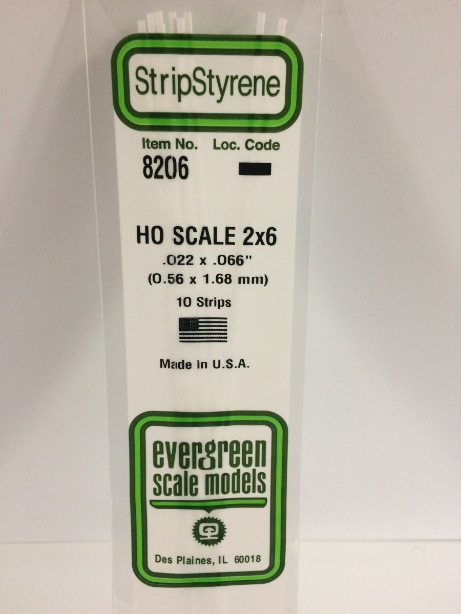 Evergreen 8206 .022" X .066" / .6mm X 1.7mm Opaque White Polystyrene HO Scale Strips (2x6) (10 pcs) - Oakville Model Trains Depot