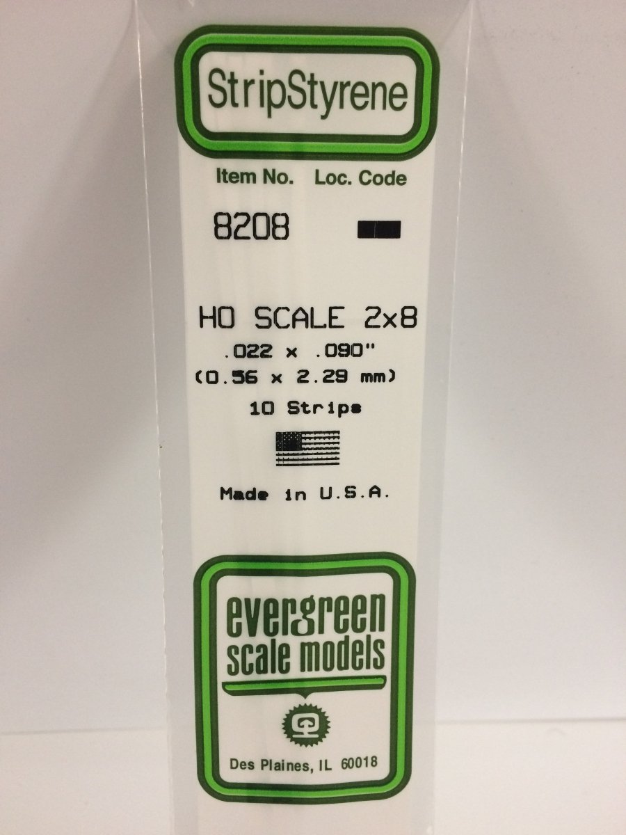 Evergreen 8208 .022" X .090" / .6mm X 2.3mm Opaque White Polystyrene HO Scale Strips (2x8) (10 pcs) - Oakville Model Trains Depot