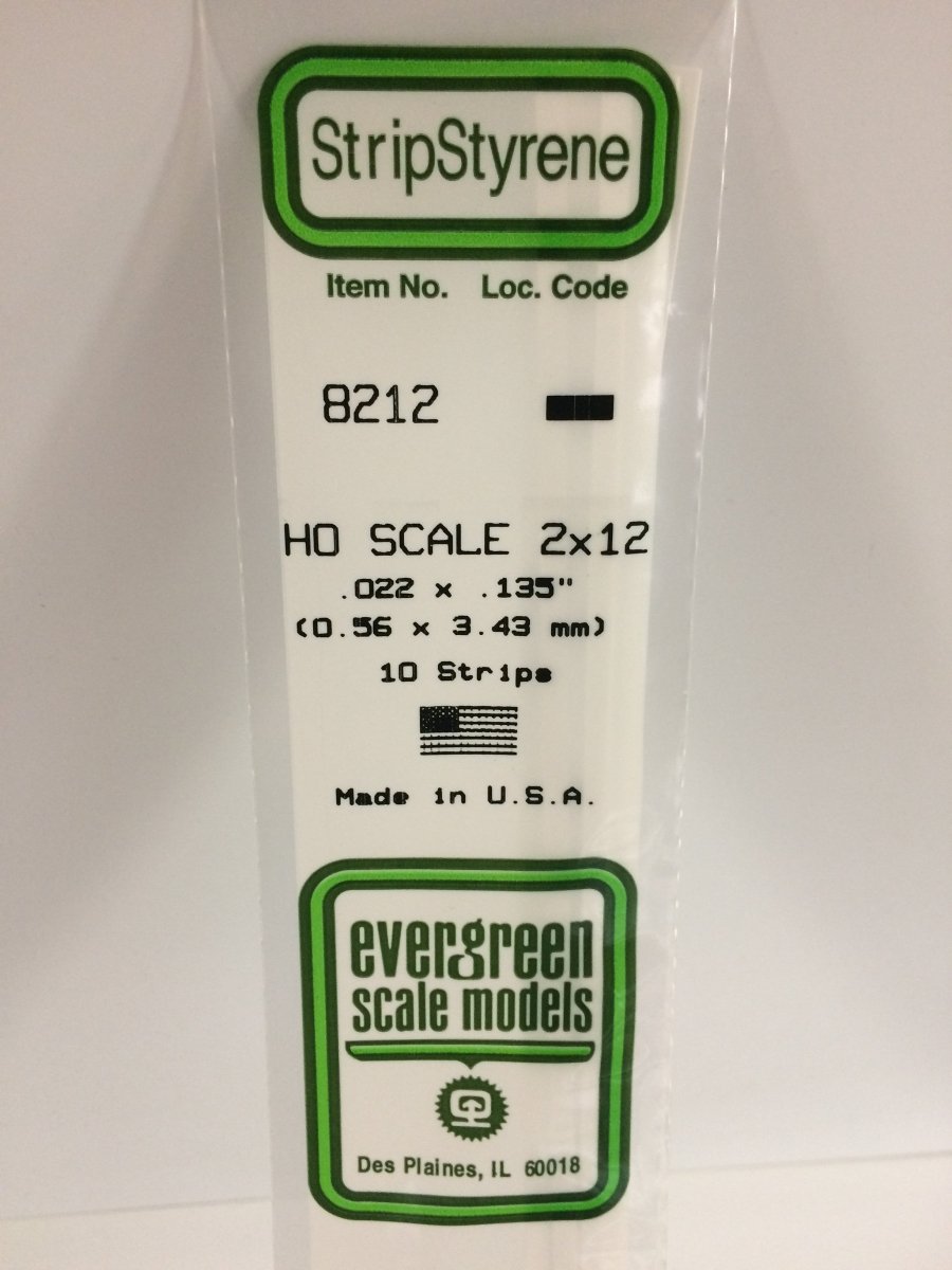 Evergreen 8210 .022" X .135" / .6mm X 3.4mm Opaque White Polystyrene HO Scale Strips (2x12) (10 pcs) - Oakville Model Trains Depot