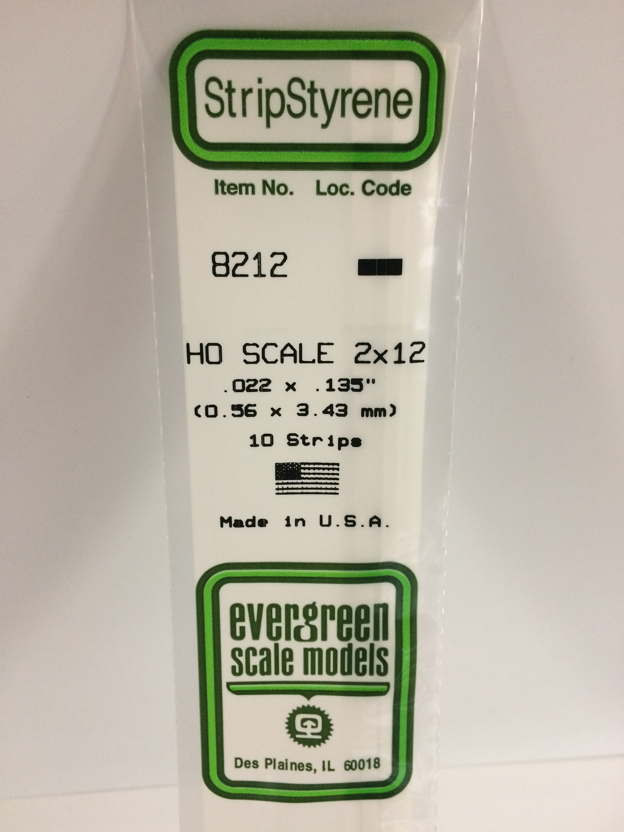 Evergreen 8212 HO Scale 2x12 .022"x.135" Opaque White Polystyrene Strip (10 pcs)