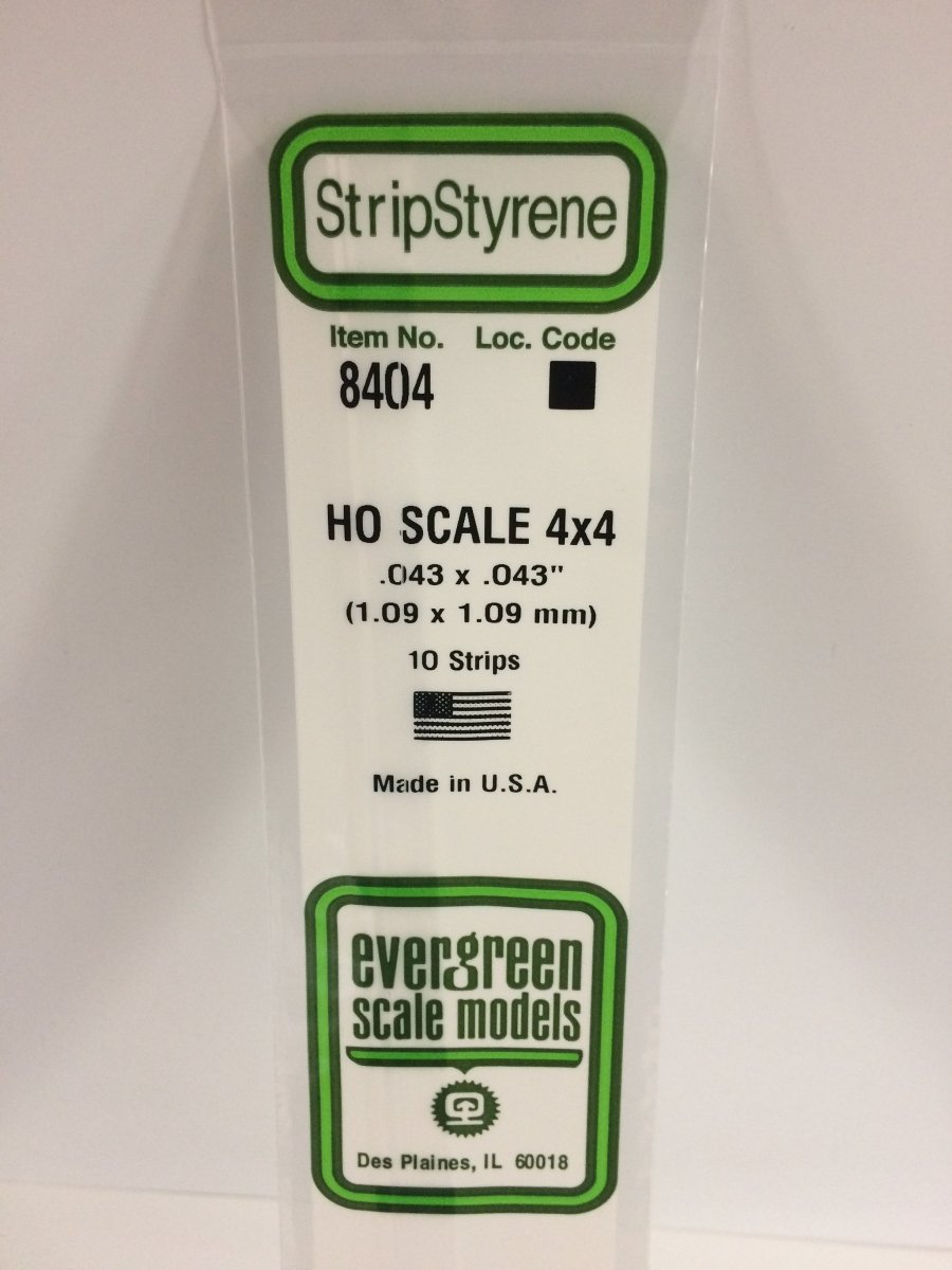 Evergreen 8404 .043" X .043" / 1.1mm X 1.1mm Opaque White Polystyrene HO Scale Strips (4x4) (10 pcs) - Oakville Model Trains Depot