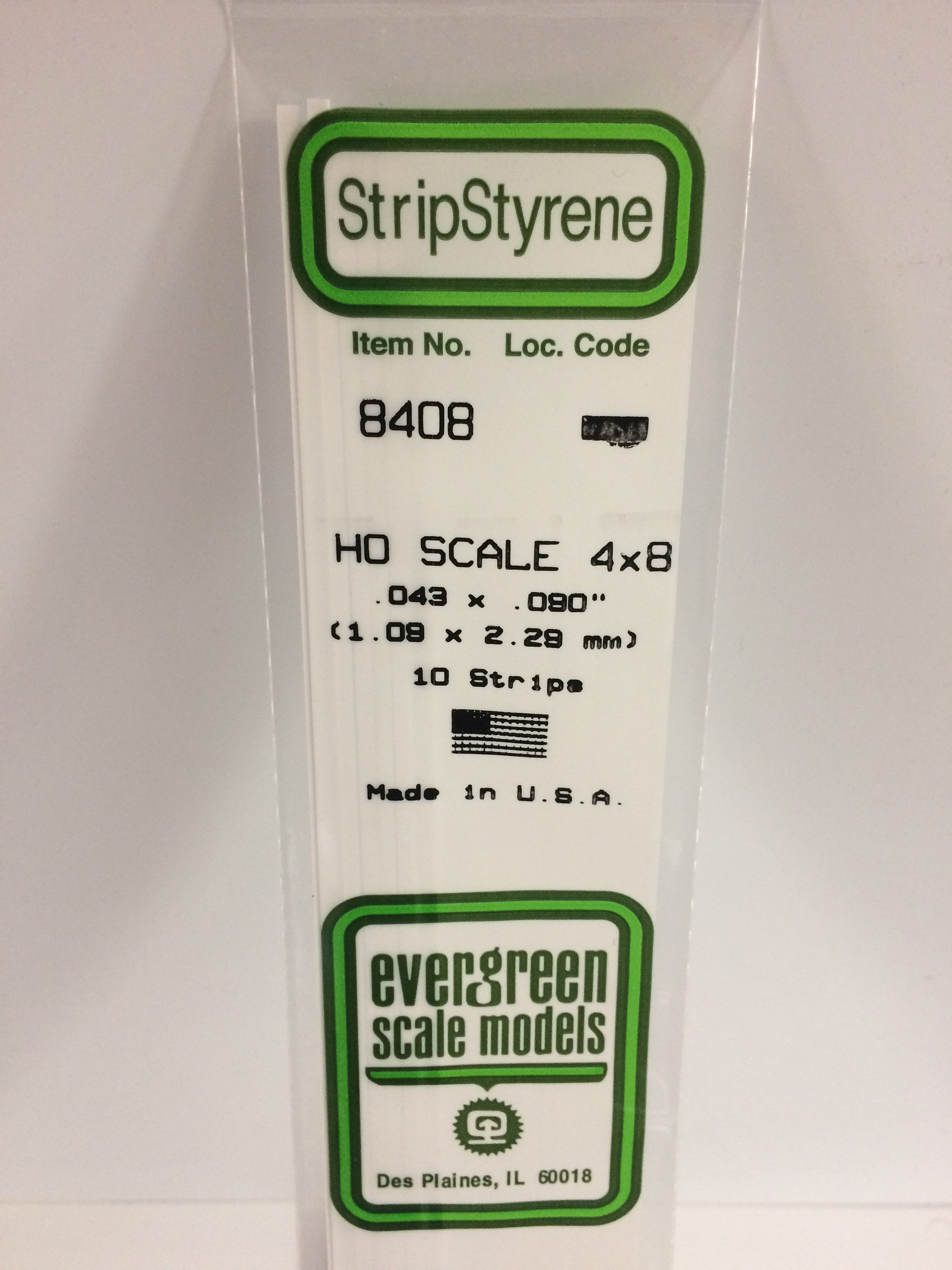 Evergreen 8408 HO Scale 4x8 .043"x.090" Opaque White Polystyrene Strip (10 pcs)
