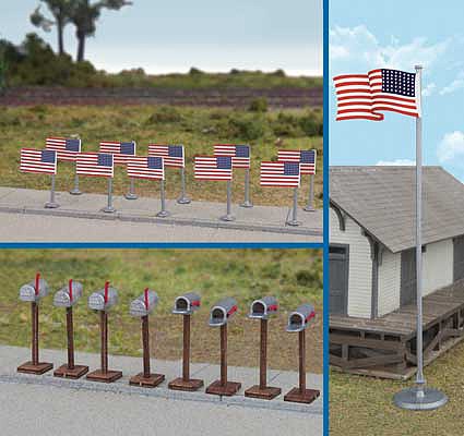 Walthers SceneMaster 4171 HO Scale Flags (11) and Mailboxes (8)