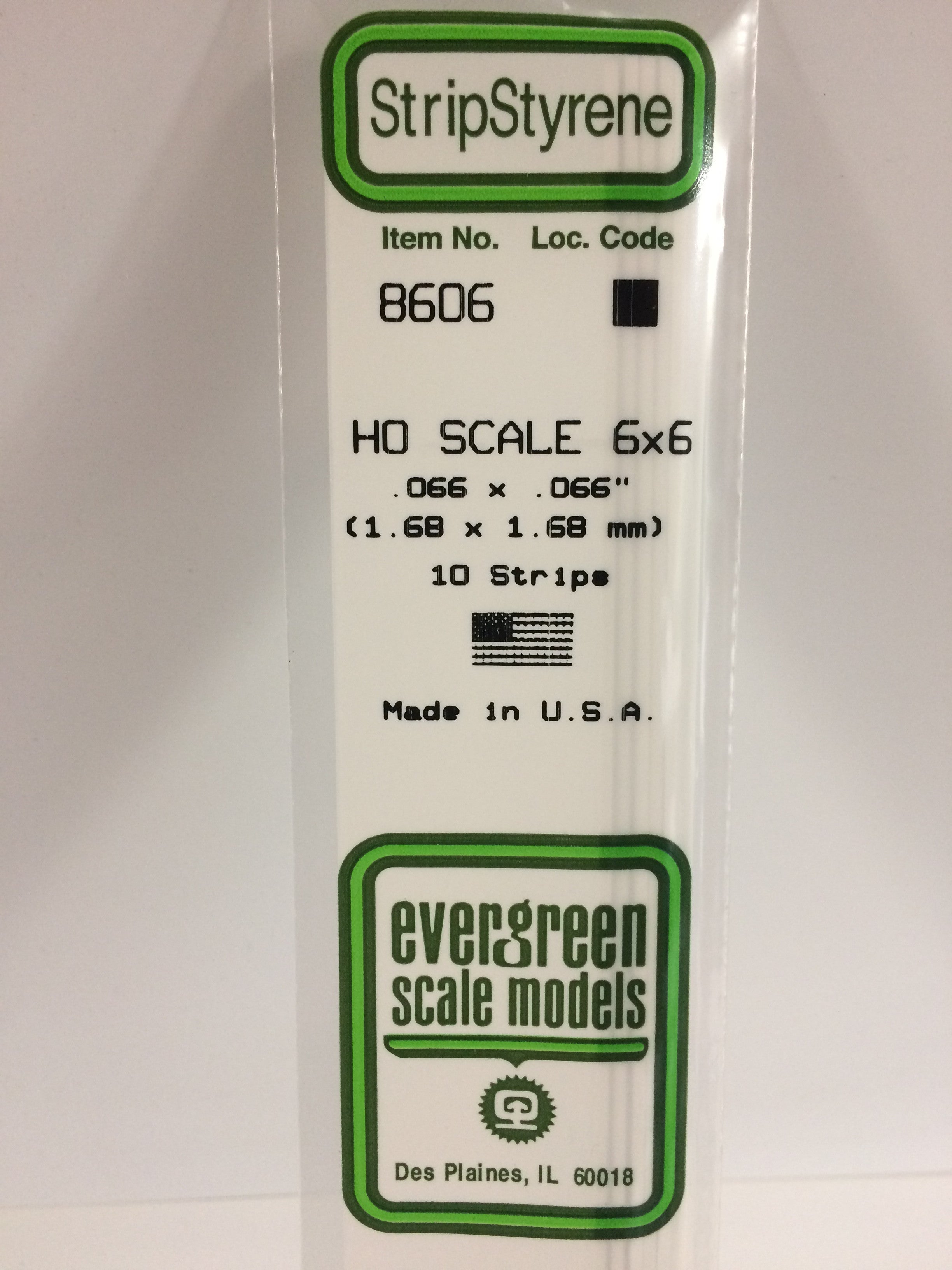 Evergreen 8606 HO Scale 6x6 .066"x.066" Opaque White Polystyrene Strip (10 pcs)