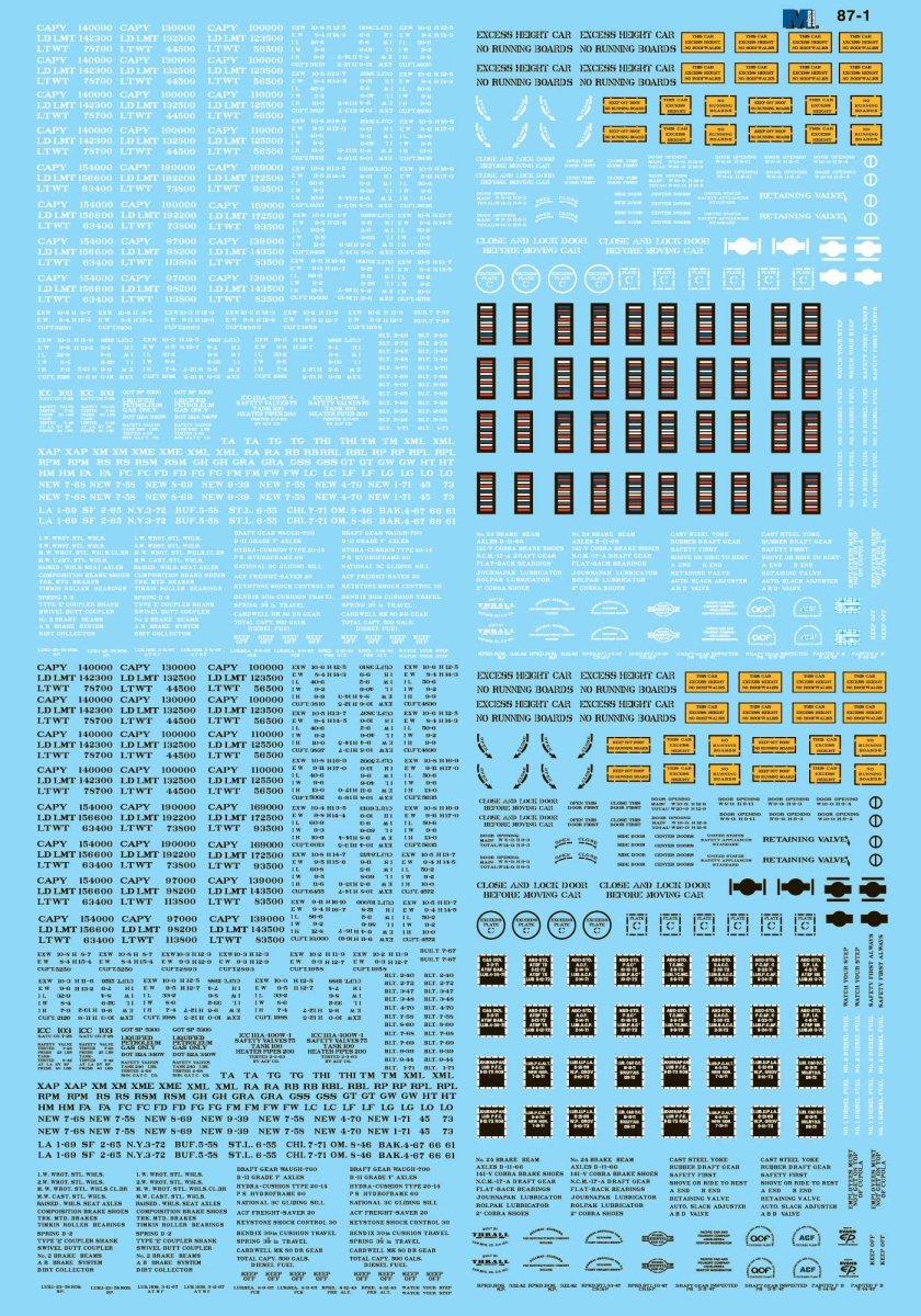 Microscale 87 - 1 HO Scale Freight Car Data - Railroad Roman White & Black (1940s+) Waterslide Decals - Oakville Model Trains Depot