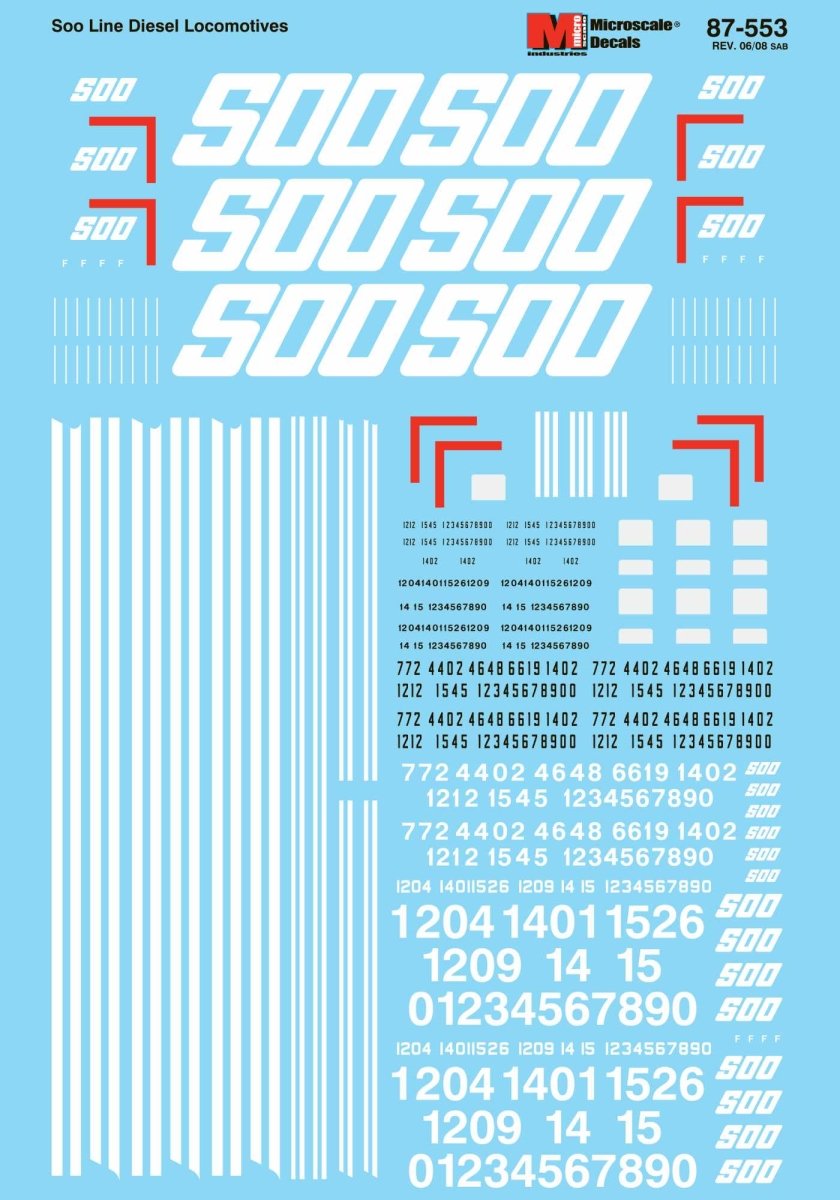Microscale 60 - 553 N Scale Soo Line Diesel Red Scheme Waterslide Decals - Oakville Model Trains Depot