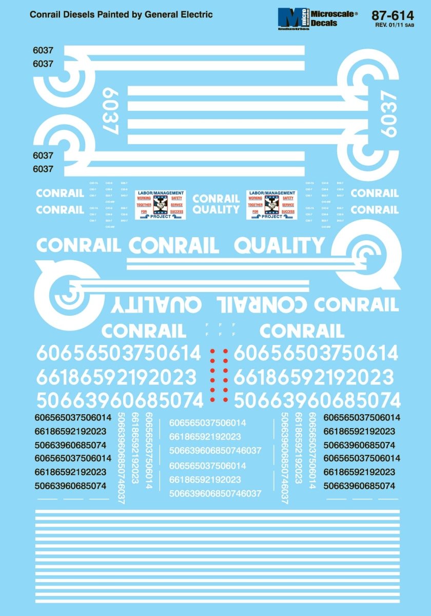 Microscale 87 - 614 HO Scale Conrail GE Diesels (1976 - 1992) Waterslide Decals - Oakville Model Trains Depot