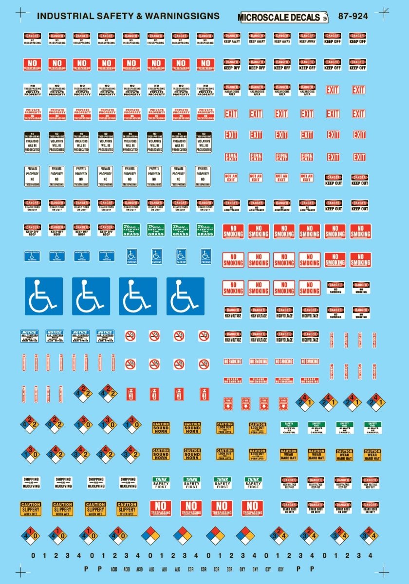 Microscale 87 - 924 HO Scale Industrial Safety & Warning Signs Waterslide Decals - Oakville Model Trains Depot