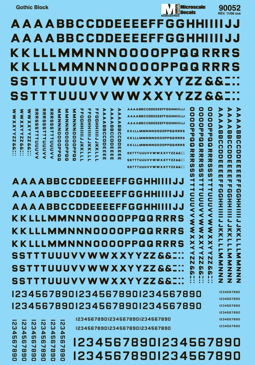 Microscale 90052 HO Scale Block Gothic Alphabet - Black Waterslide Decals - Oakville Model Trains Depot