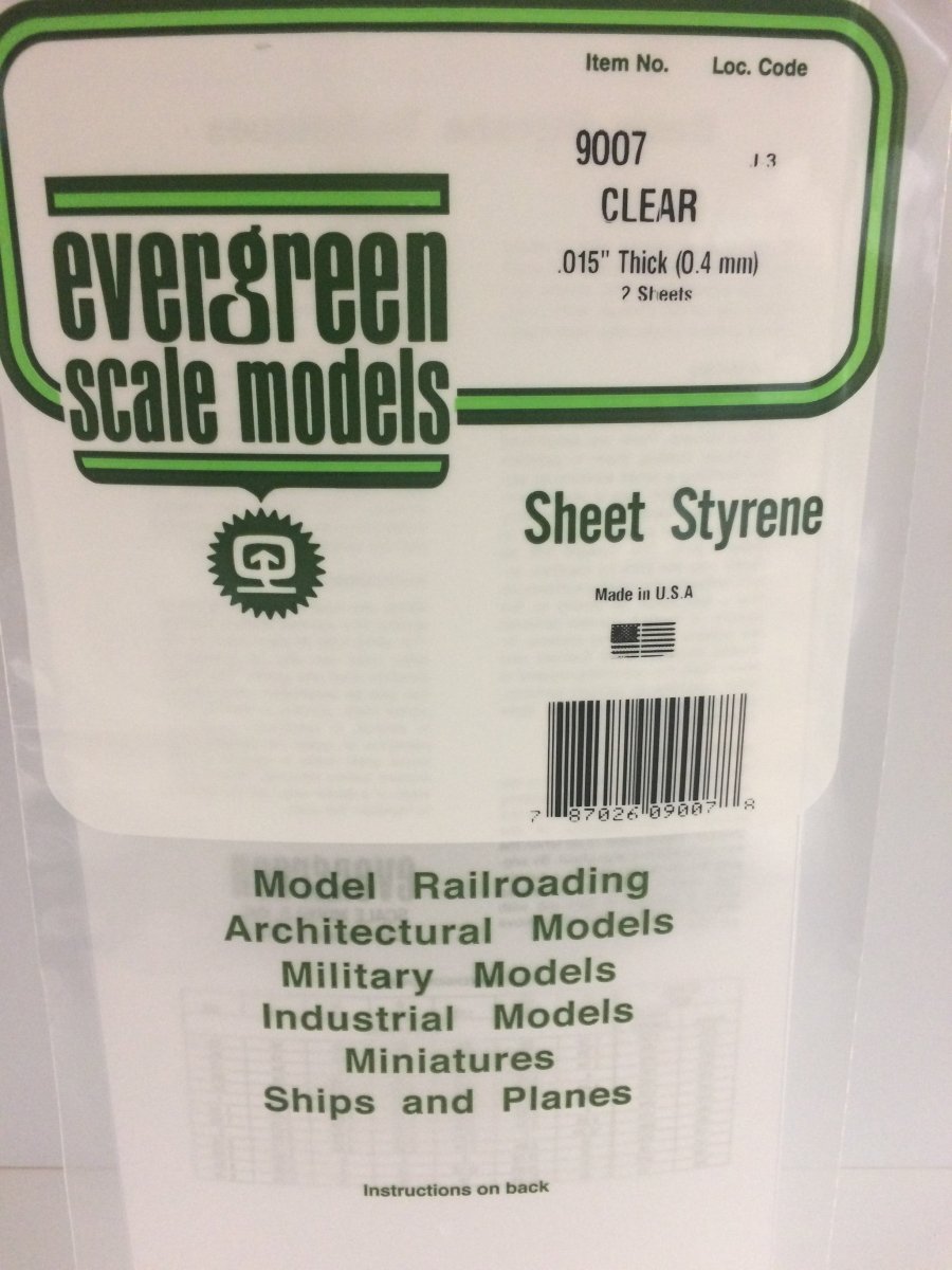 Evergreen 9007 .015" Clear Oriented Polystyrene Sheet (2 pcs) - Oakville Model Trains Depot