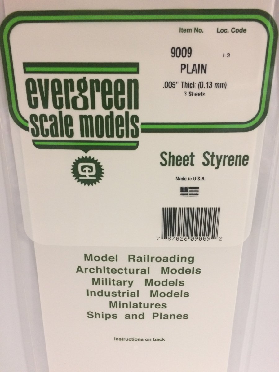 Evergreen 9009 .005" (.13mm) Plain Opaque White Polystyrene Sheet - Oakville Model Trains Depot