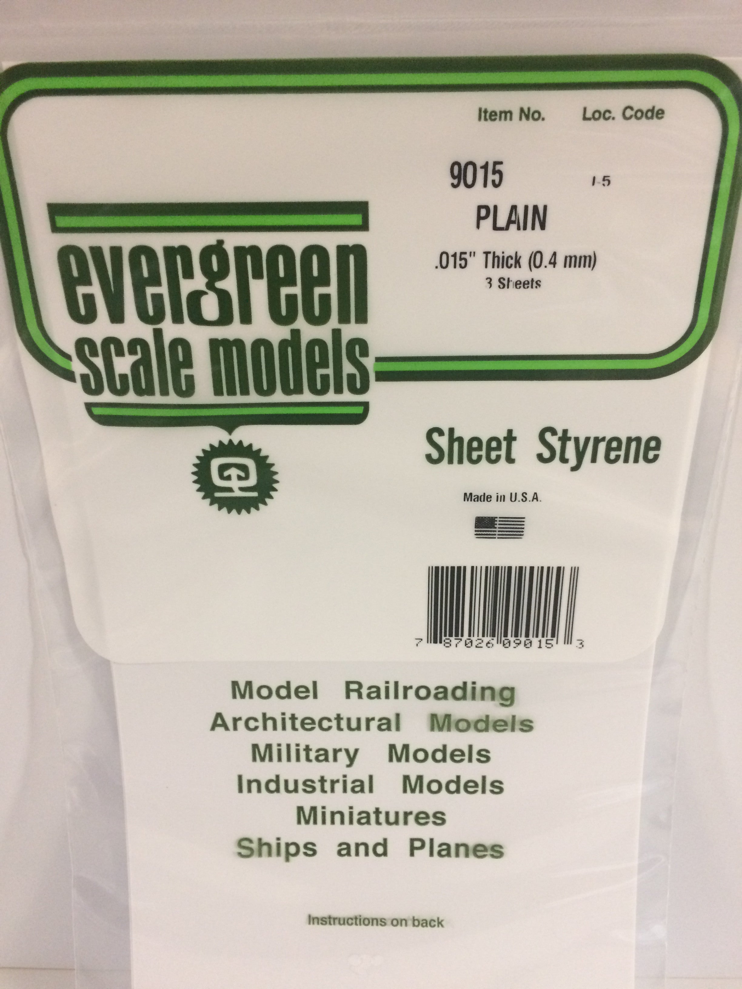 Evergreen 9015 .015" Plain 6"x12" Opaque White Polystyrene Sheet (3 pcs)