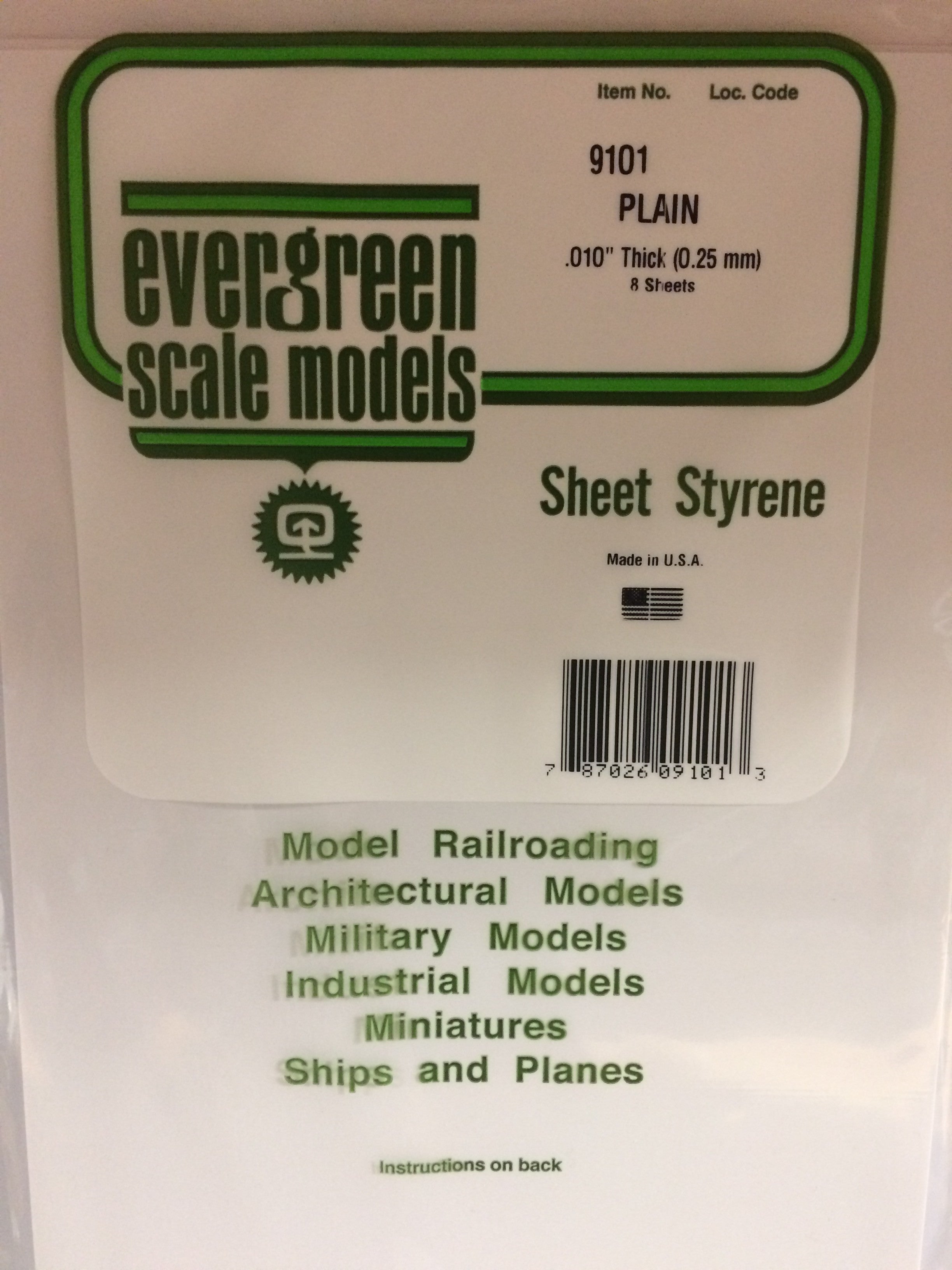 Evergreen 9101 .010" Plain 8"x21" Opaque White Polystyrene Sheet Bulk Pack (8 pcs)