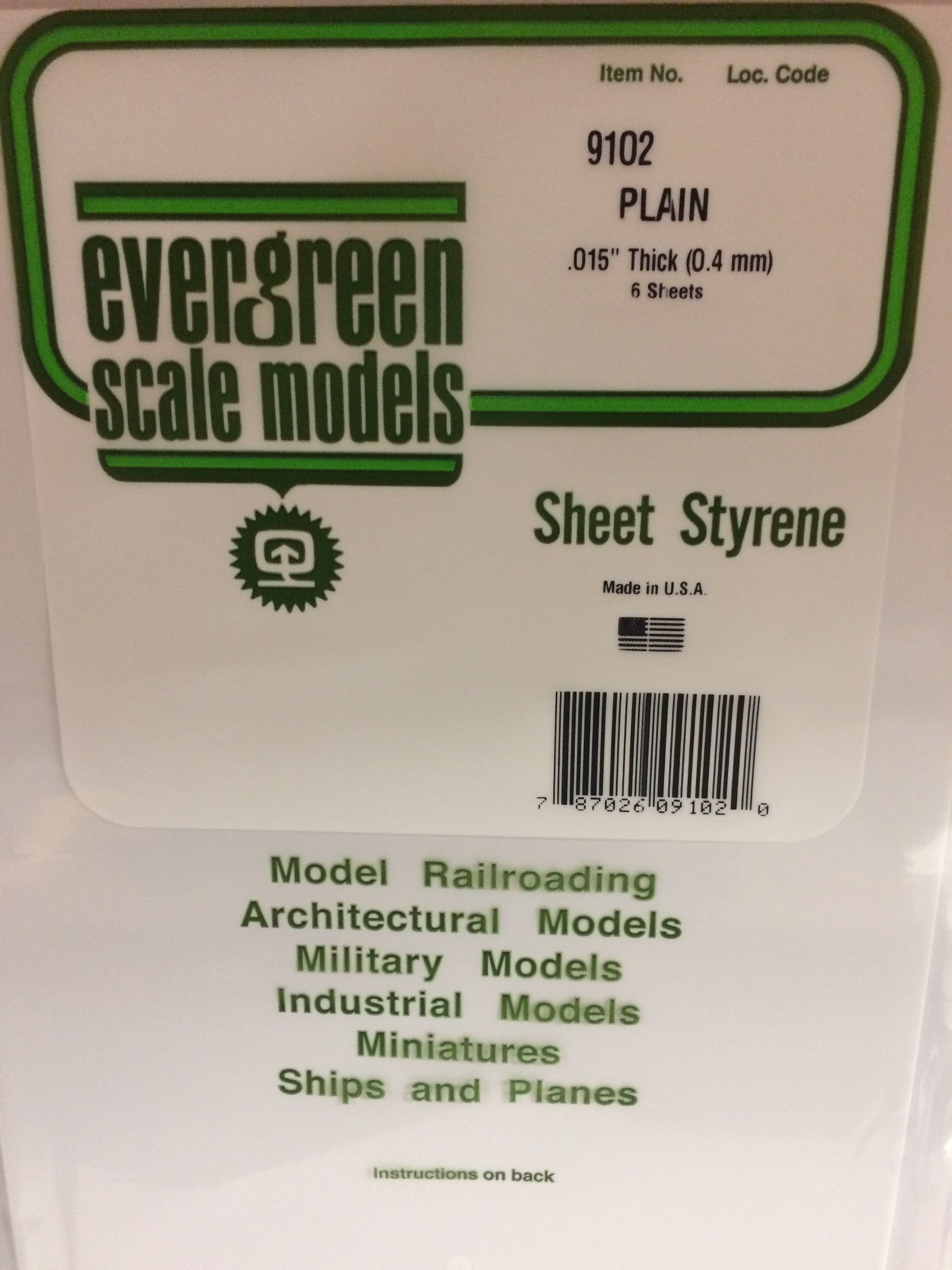 Evergreen 9102 .015" Plain 8"x21" Opaque White Polystyrene Sheet Bulk Pack (6 pcs)
