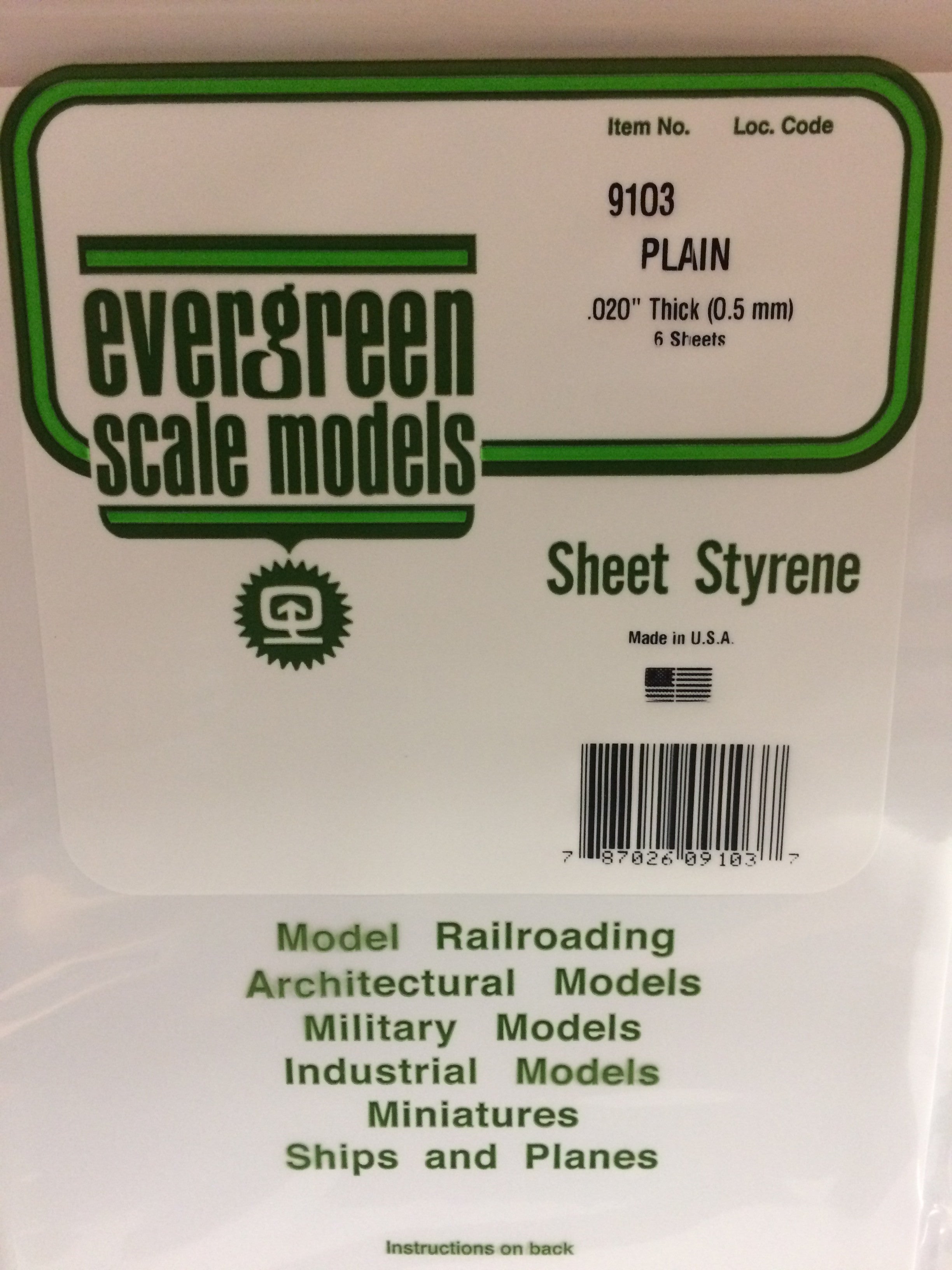 Evergreen 9103 .020" Plain 8"x21" Opaque White Polystyrene Sheet Bulk Pack (6 pcs)