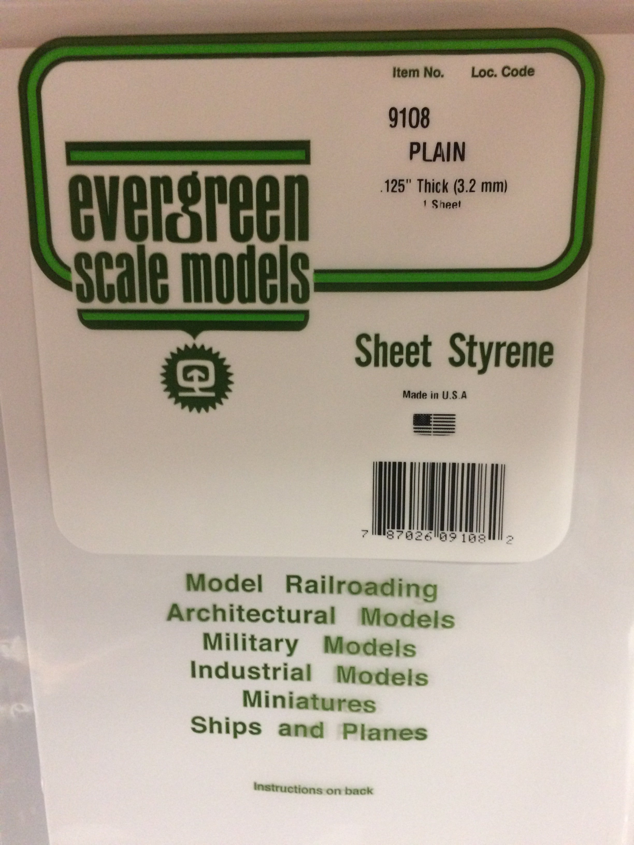 Evergreen 9108 .125" Plain 8"x21" Opaque White Polystyrene Sheet Bulk Pack (1 pc)