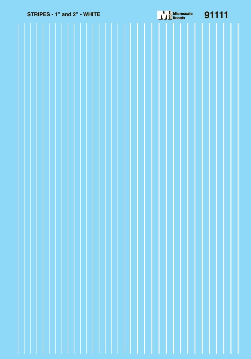 Microscale 91111 HO Scale White 1 & 2 inch Stripes Waterslide Decals - Oakville Model Trains Depot