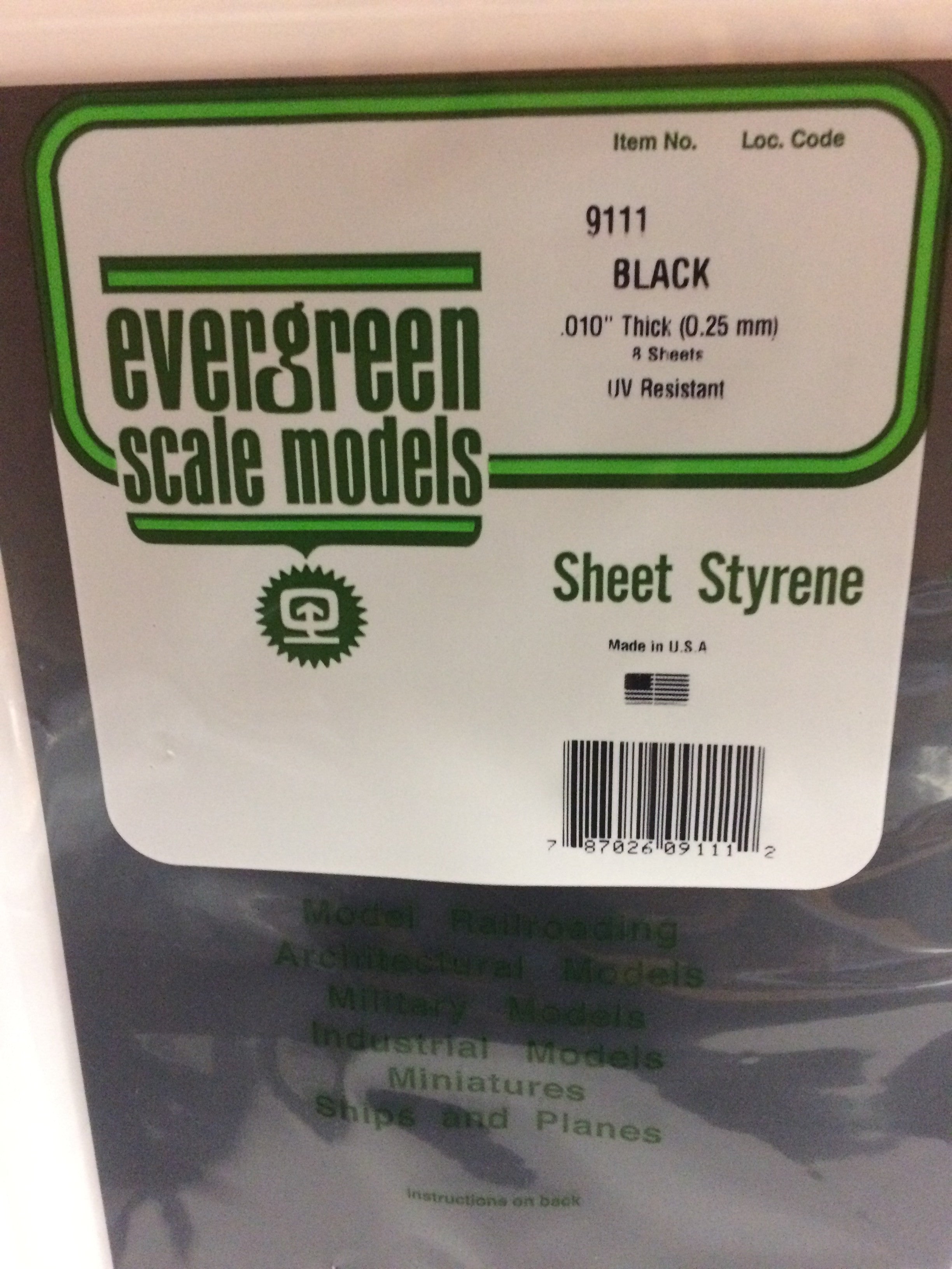 Evergreen 9111 .010" Plain 8"x21" Opaque Black Polystyrene Sheet Bulk Pack (8 pcs)