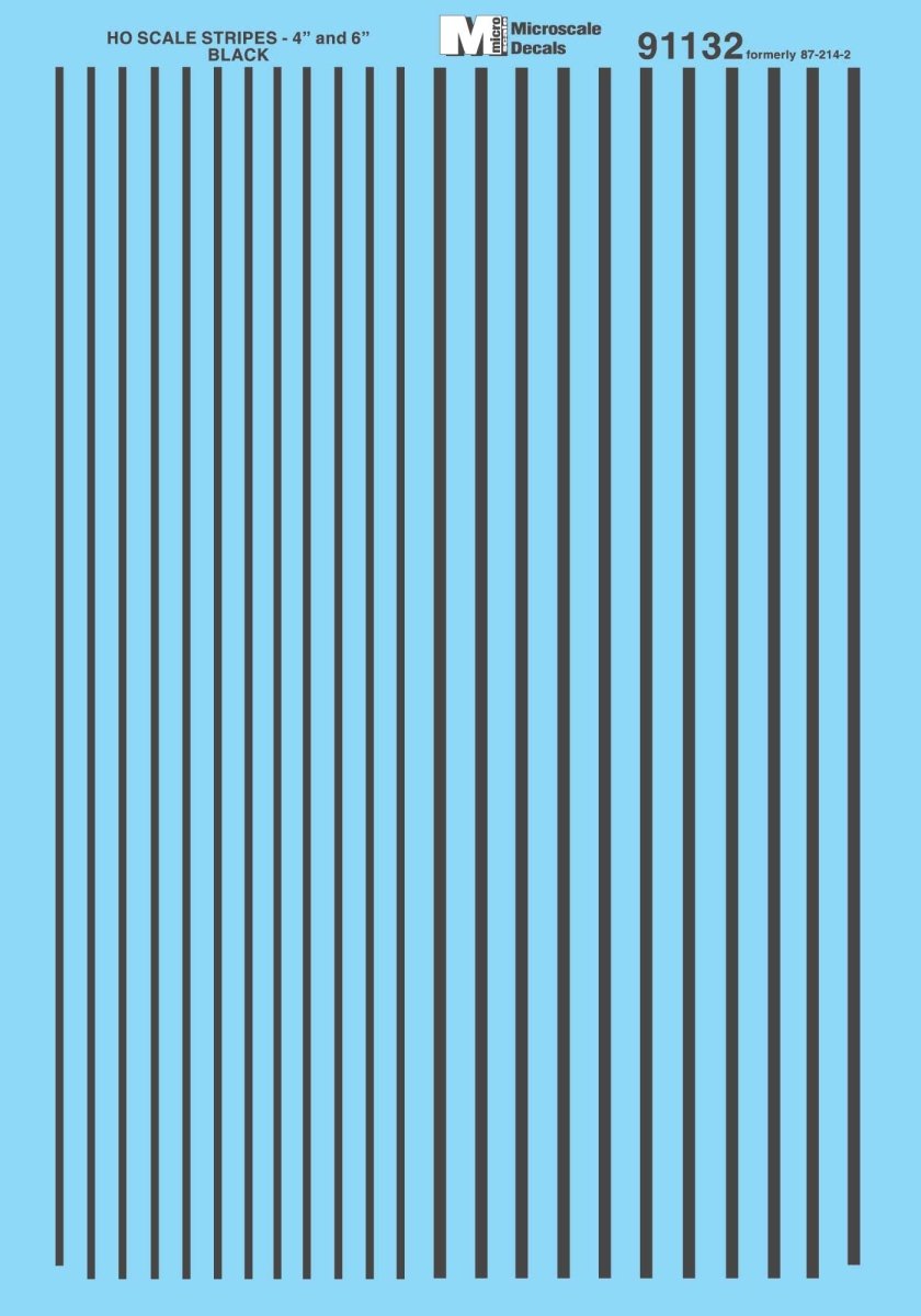 Microscale 91132 HO Scale Black 4 & 6 inch Stripes Waterslide Decals - Oakville Model Trains Depot